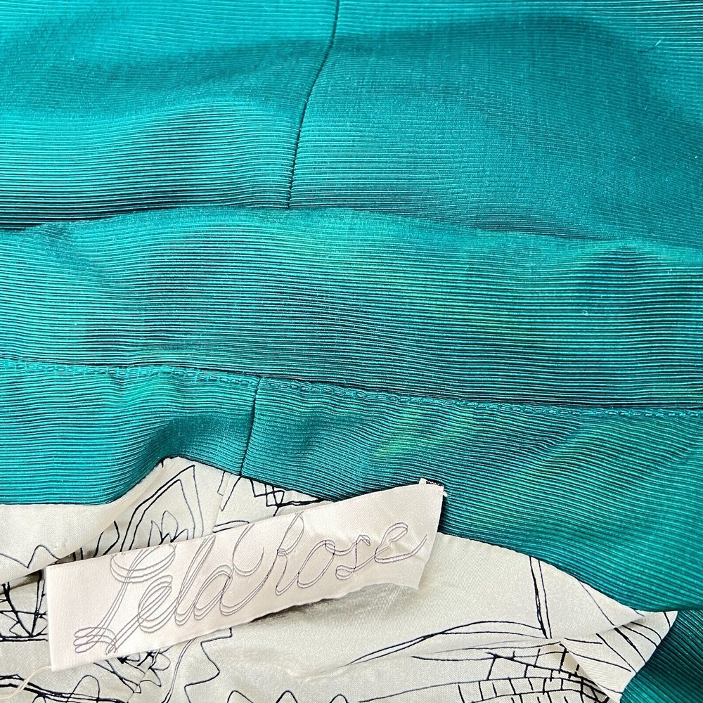 Lela Rose Silk Sheath Dress Womens 6 Teal Green Ribbed Ruffle Portrait Collar - Picture 6 of 11